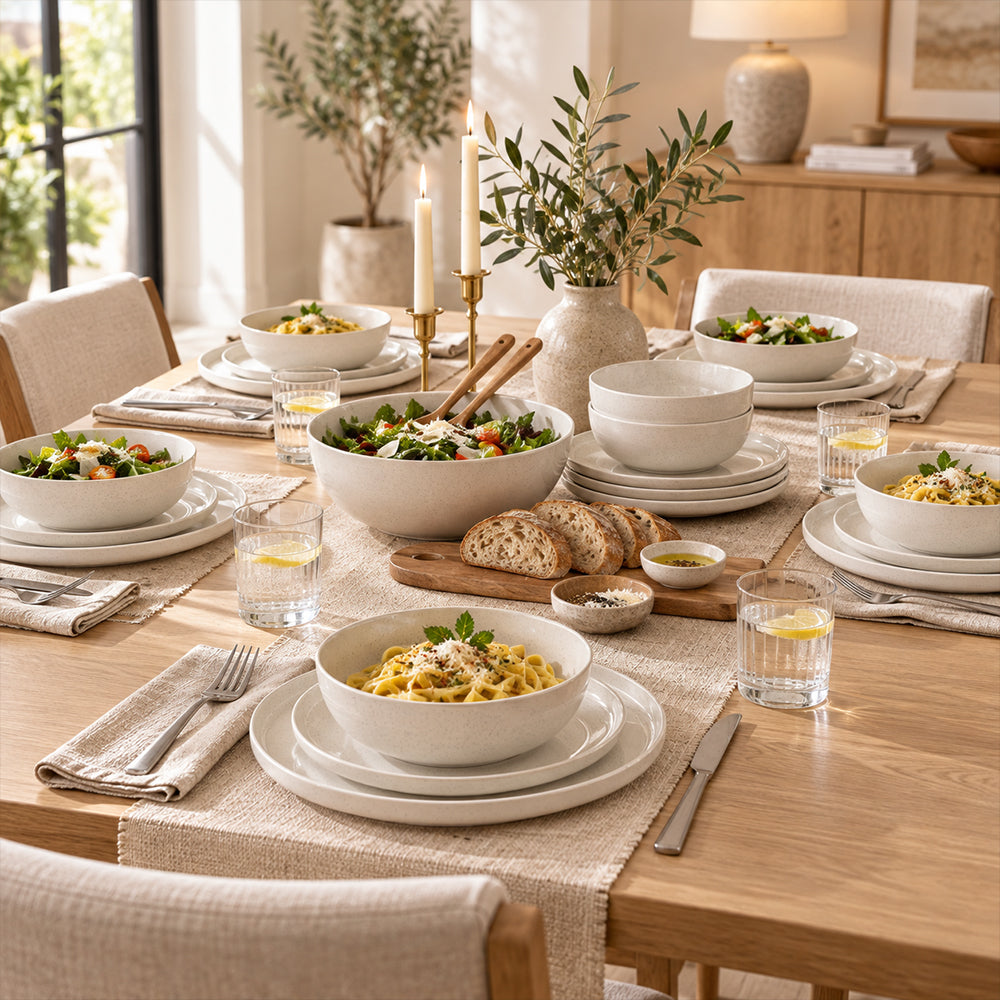 18-Piece Ivory Speckled Porcelain Dinnerware
