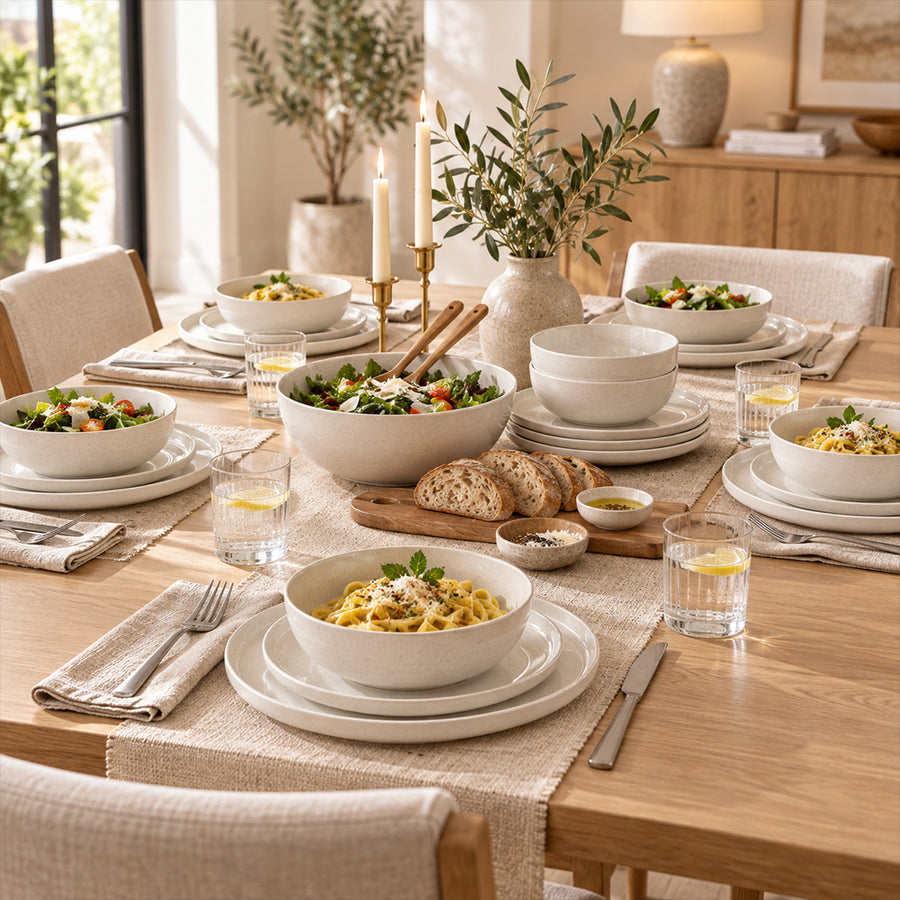 18-Piece Ivory Speckled Porcelain Dinnerware