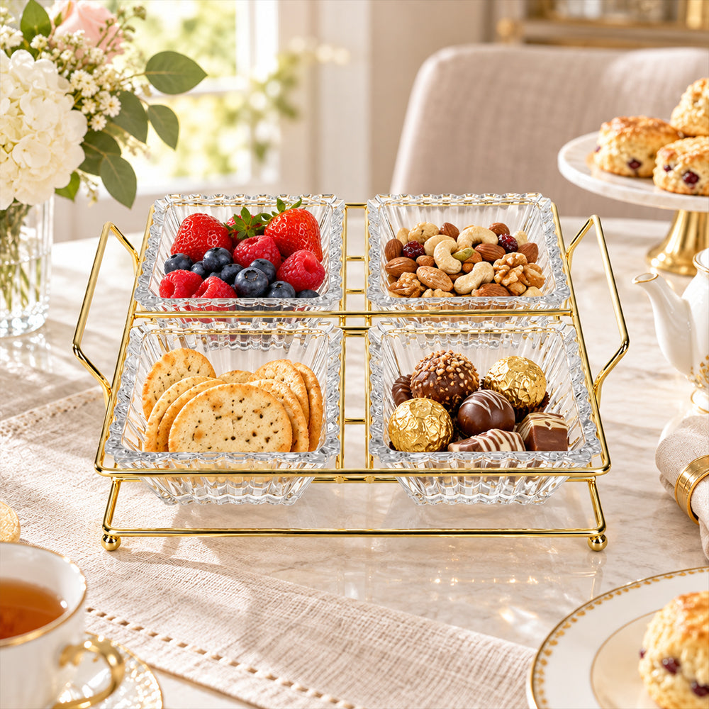 5-Piece Glass Serving Bowl Set with Metal Stand - 250ml
