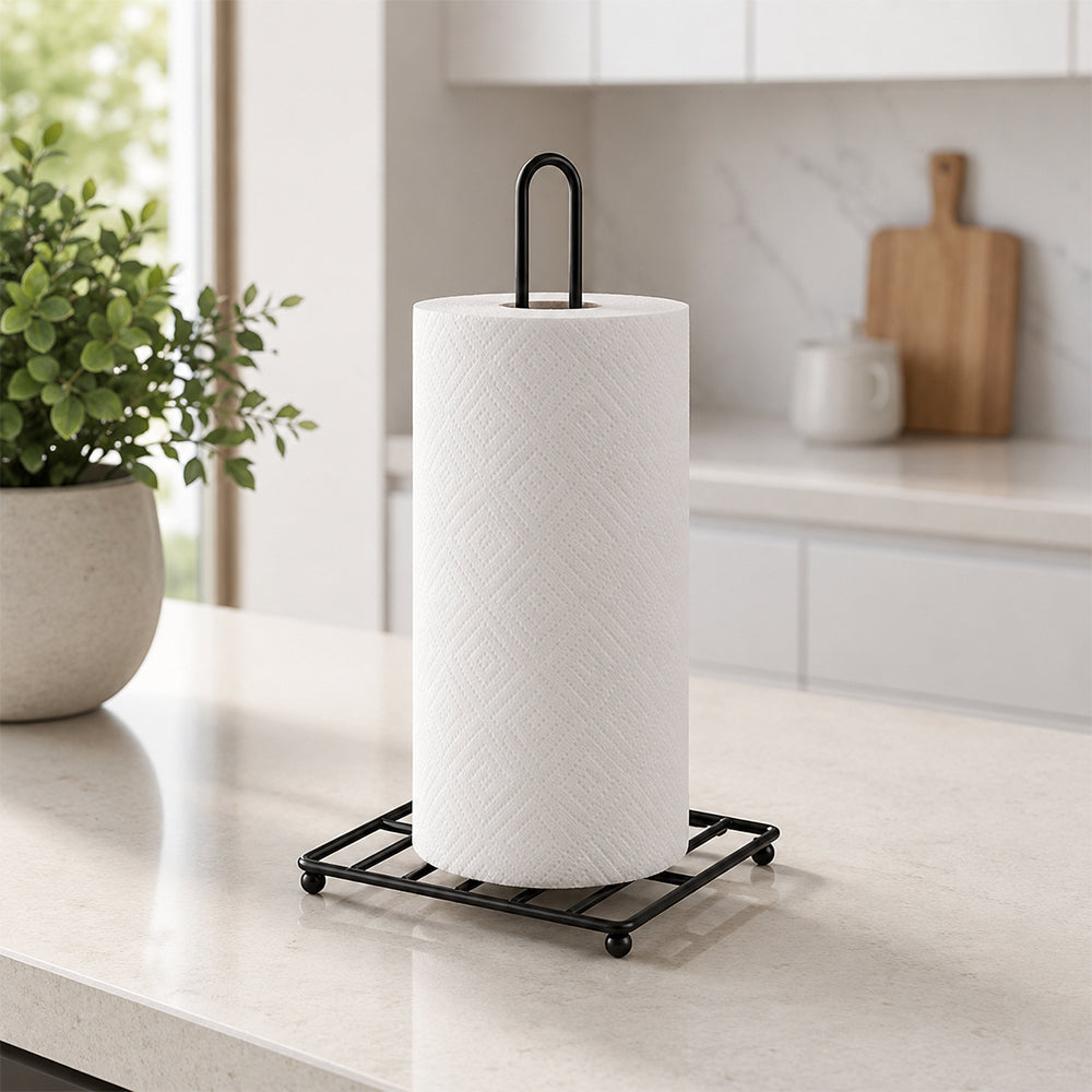 Countertop Paper Towel Holder with Square Metal Base - Black