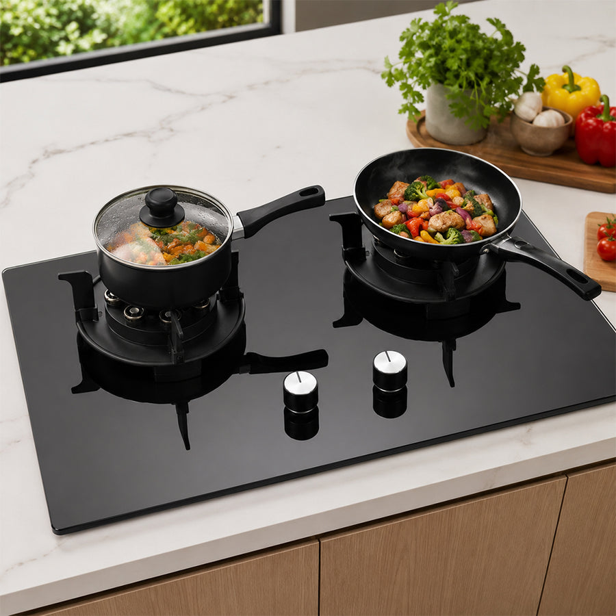 XMY 2-Burner Tempered Glass Built-In LPG Gas Hob - Black