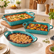 3-Piece Turquoise Ceramic Casserole Bakeware Set