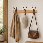 Wood & Iron 3-Hook Wall Coat Rack for Keys, Bags & Towels