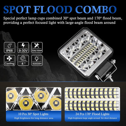 Istar-ST Heavy-Duty 4" Square LED Off-Road Spot Lights - Pack Of 2