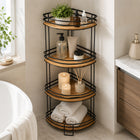 Bamboo & Metal 4-Tier Corner Shelf Organizer - Black & Natural
