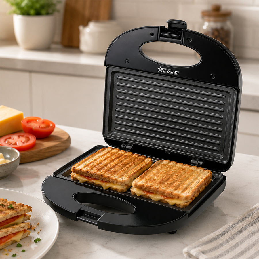 iStar-ST 750W Sandwich Maker with Non-Stick Grill Plates - Black