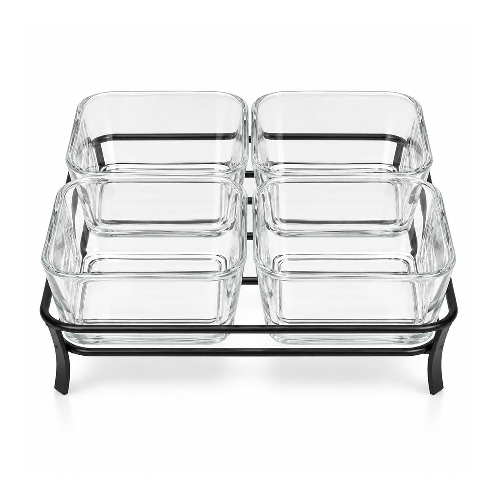 5-Piece Glass Serving Bowl Set with Metal Stand - 280ml