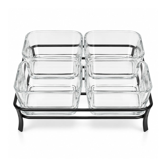 5-Piece Glass Serving Bowl Set with Metal Stand - 280ml