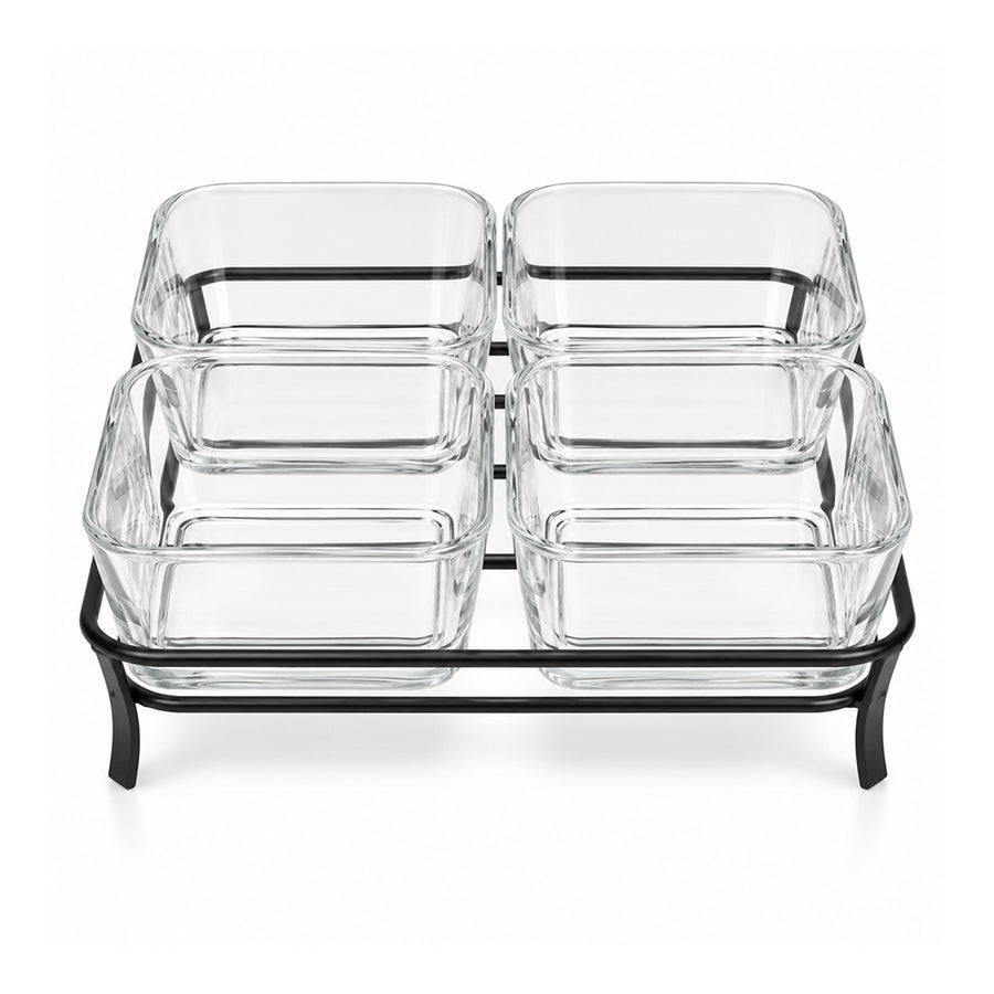 5-Piece Glass Serving Bowl Set with Metal Stand - 280ml