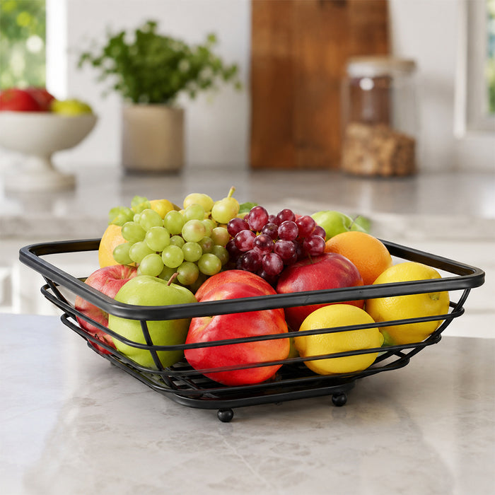 Rectangular Metal Fruit Basket for Kitchen Countertop - Black