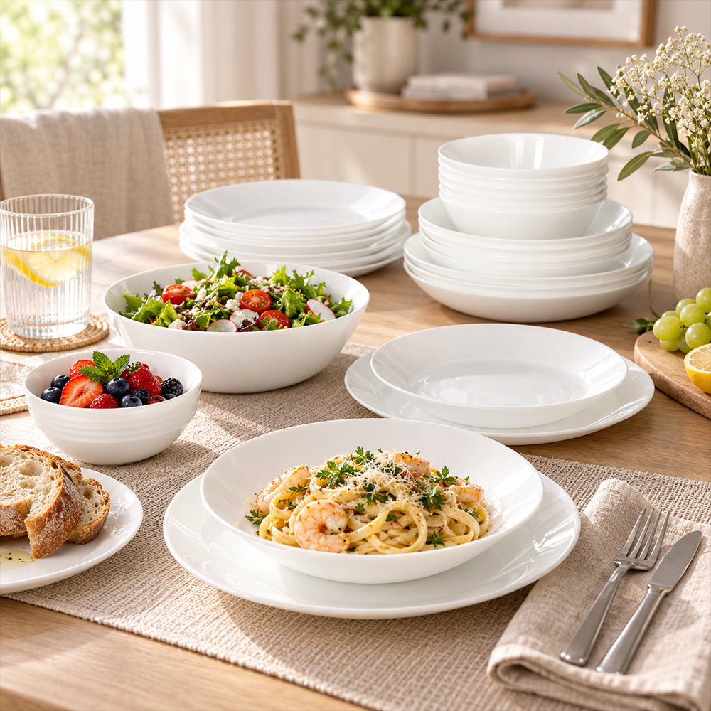 24-Piece White Opal Glass Dinnerware