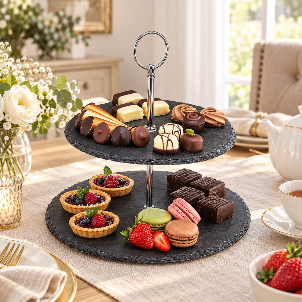 2-Tier Black Stoneware Cake & Dessert Stand - 25cm