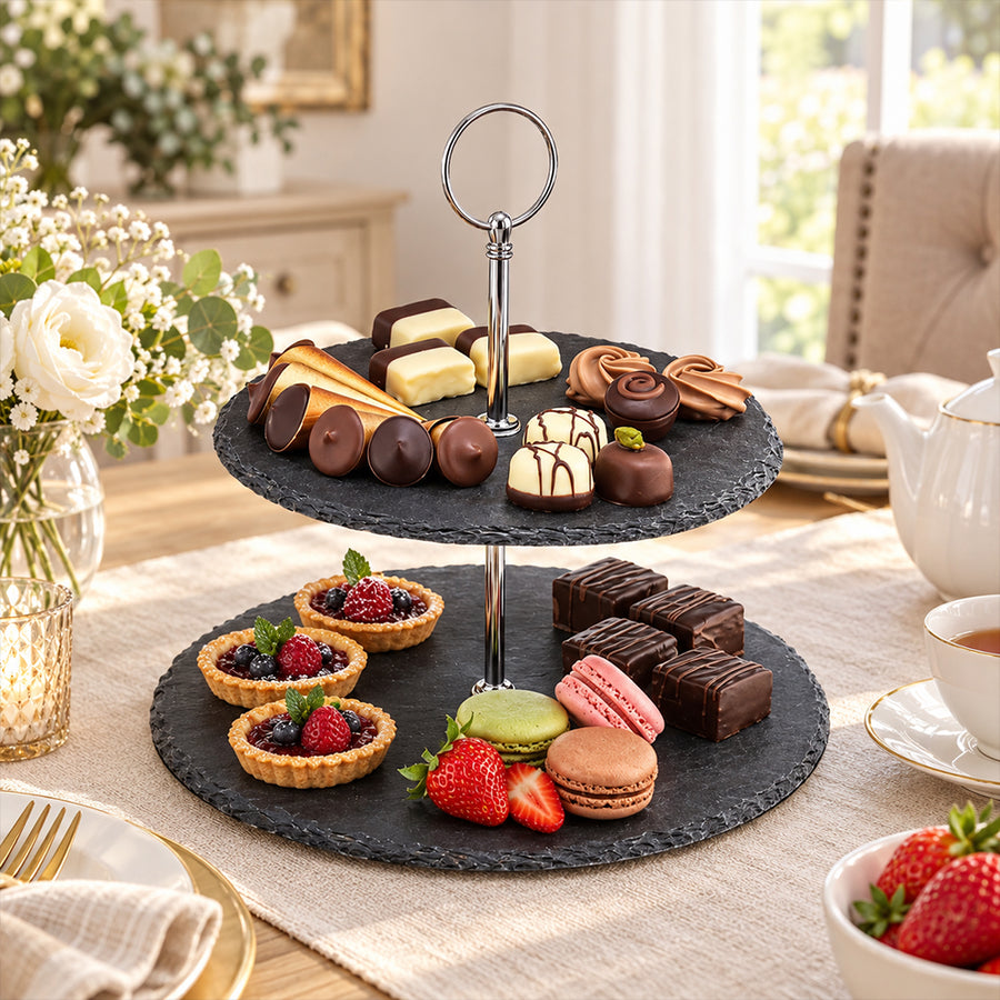 2-Tier Black Stoneware Cake & Dessert Stand - 25cm