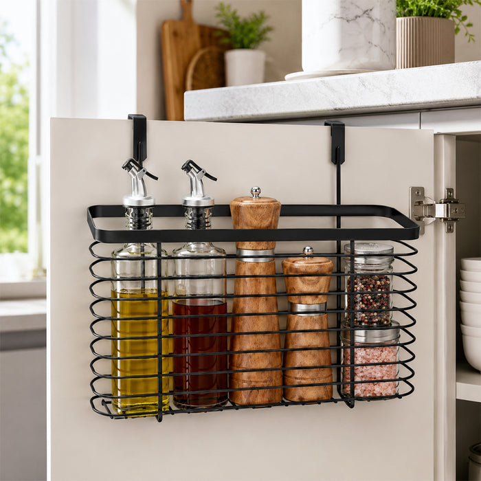 Black Over-Cabinet Hanging Basket for Spices, Oils & Kitchen Storage