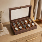 10-Slot Wooden Watch Storage Box with Glass Display Lid
