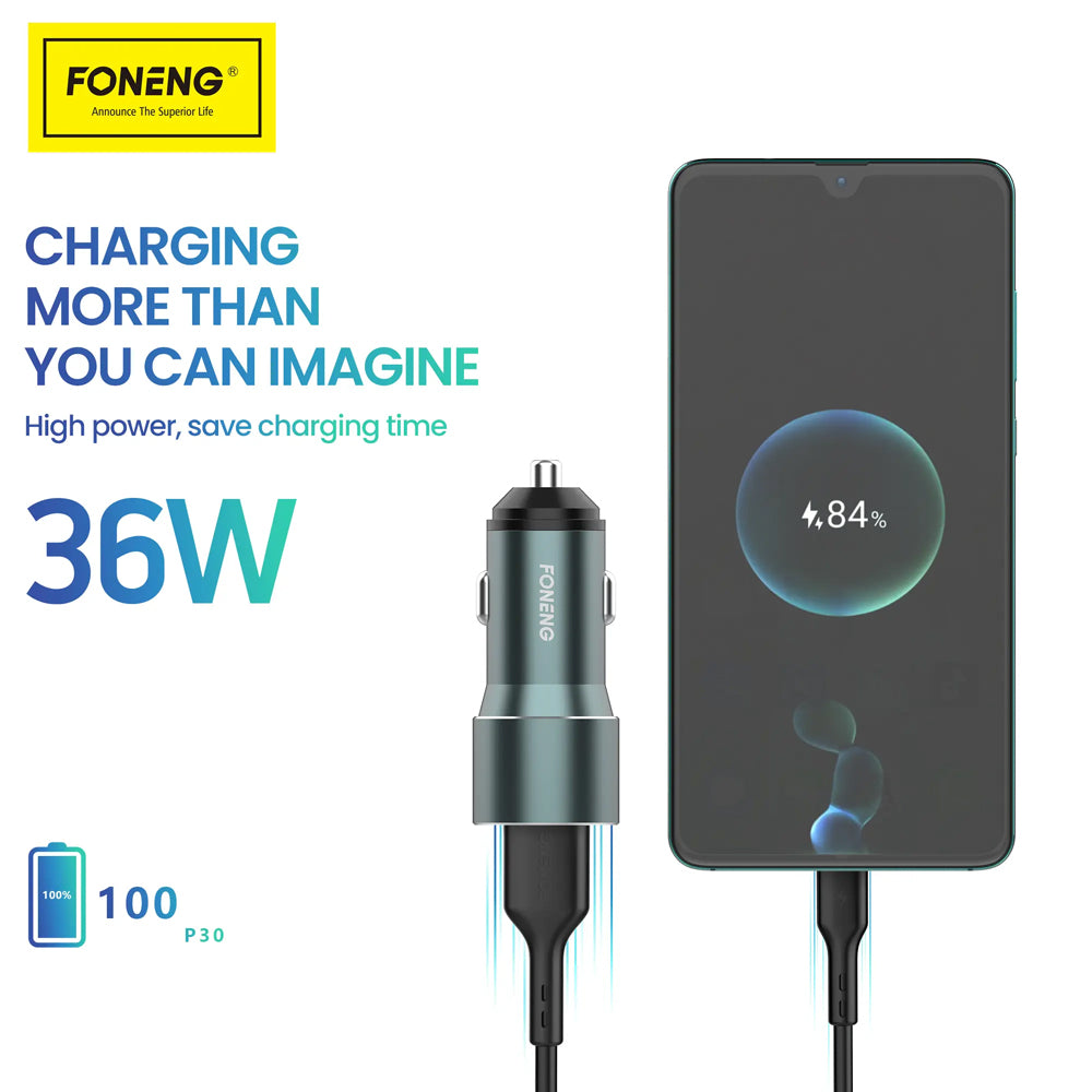 FONENG 36W Dual USB-A QC3.0 Fast Car Charger