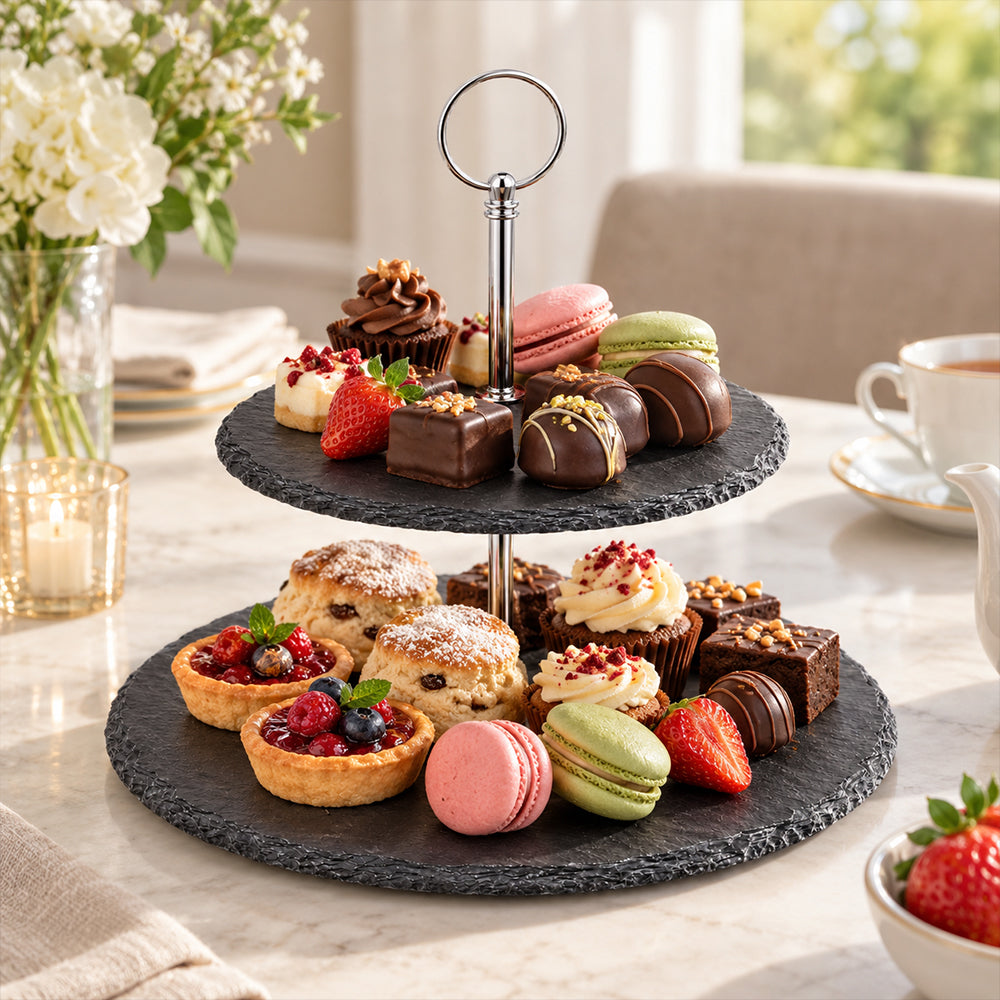 2-Tier Black Cake & Dessert Serving Stand - 25cm & 30cm