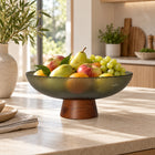 Glass Fruit Bowl with Wooden Pedestal - 25.5cm