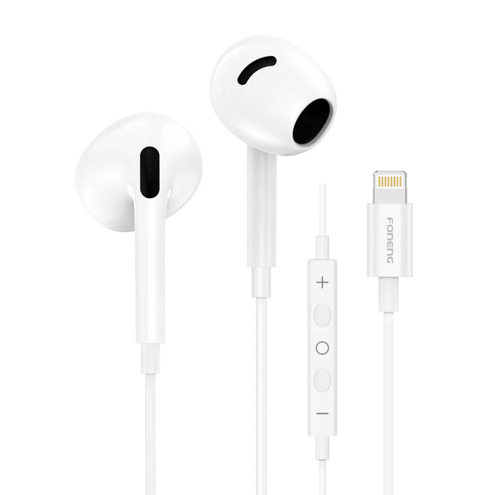 FONENG Half In-Ear Wired Earphones with Microphone – 3.5mm / Type-C / Lightning