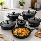 10 Pieces Premium Speckled Non-Stick Cookware Set with Glass Lids - Black