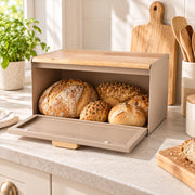 Stainless Steel Bread Bin with Wooden Lid 35.6cm