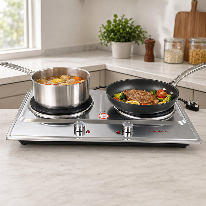 Condere Double Hot Plate Electric Stove with Adjustable Heat Controls