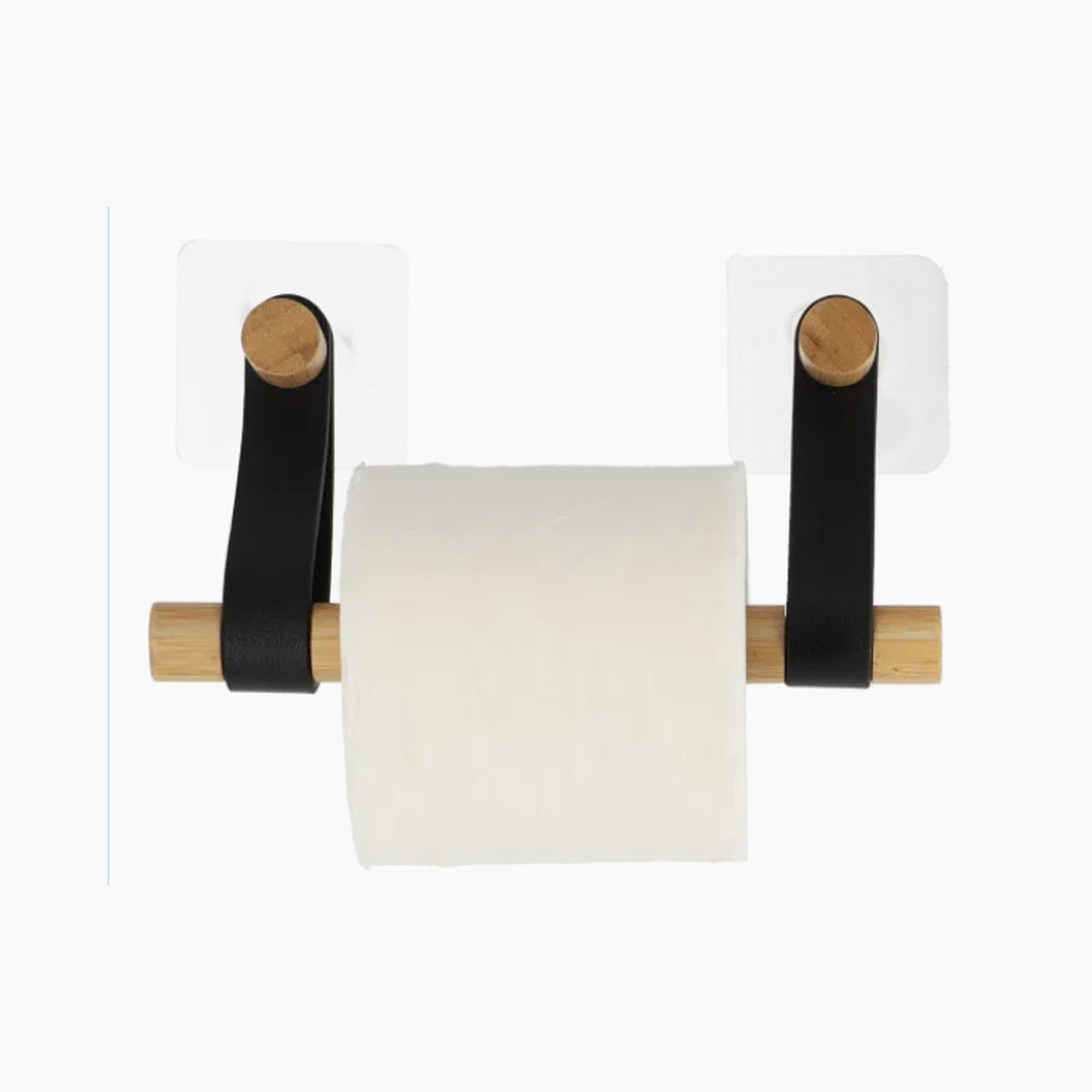 Bamboo & Faux Leather Toilet Paper Holder
