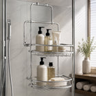 2-Tier Hanging Steel Bathroom Organizer Shower Caddy - Silver