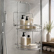 2-Tier Hanging Steel Bathroom Organizer Shower Caddy - Silver