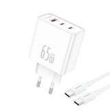 FONENG 65W 3-Port GaN Fast Charger with Type-C to Type-C Cable