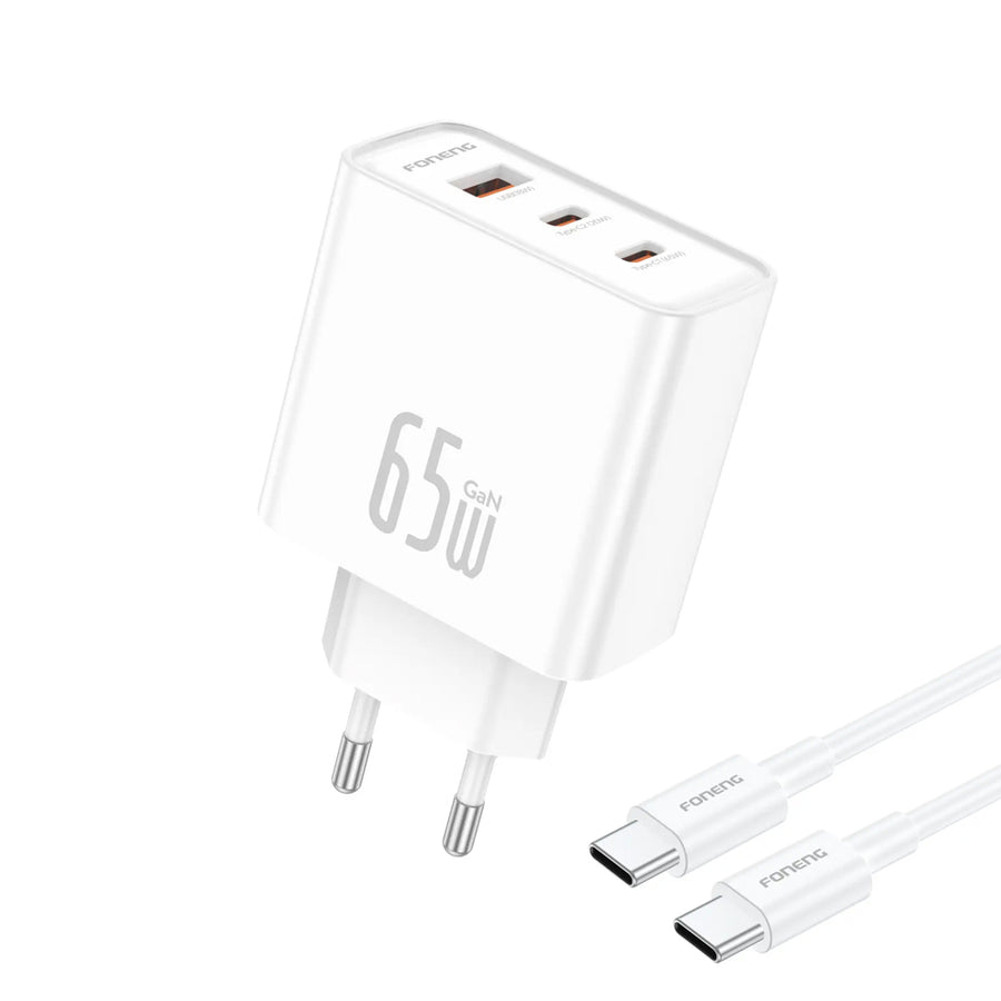 FONENG 65W 3-Port GaN Fast Charger with Type-C to Type-C Cable