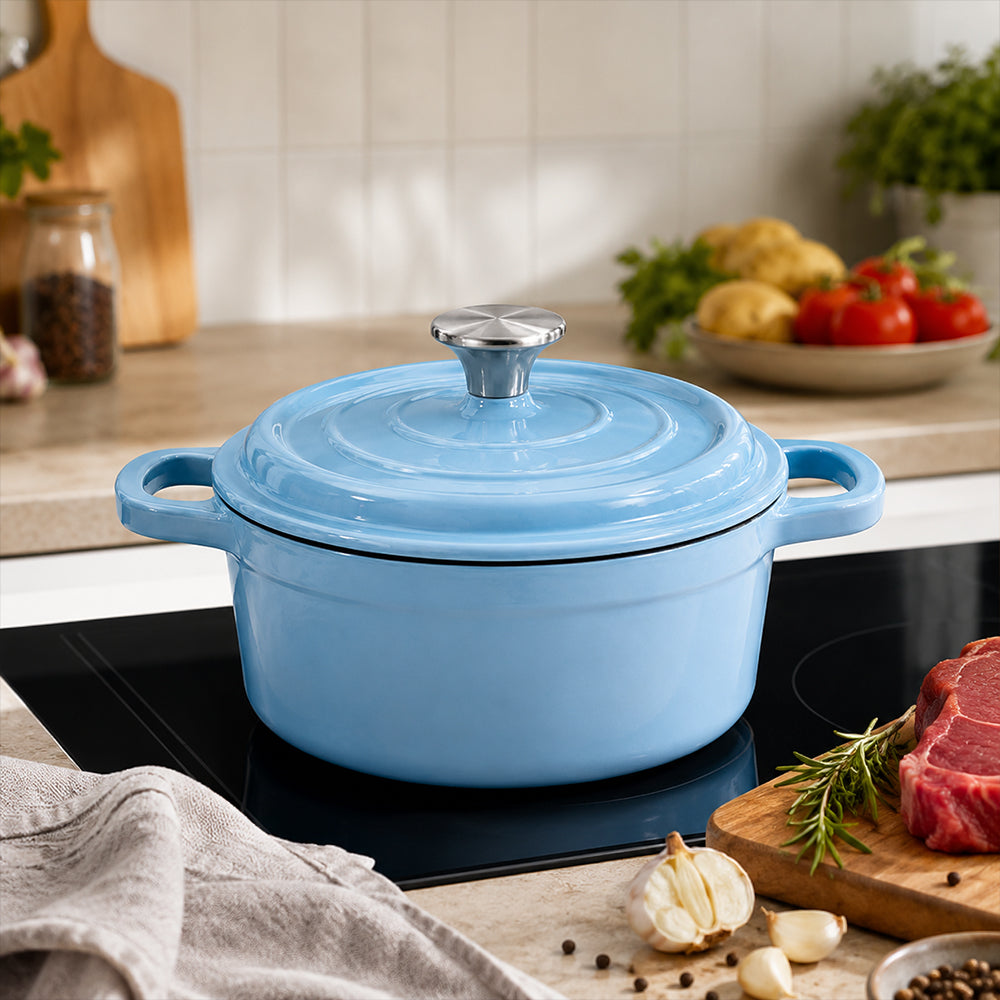 Condere 22cm Light Blue Enamel Cast Iron Pot with Lid