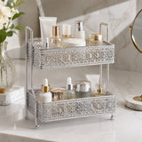 2-Tier Decorative Iron Storage Rack for Bathroom, Kitchen & Vanity - Silver