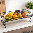 Decorative Rectangular Metal Fruit Basket with Scroll Feet - Black