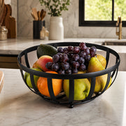 Round Metal Fruit Basket Bowl with Raised Feet - Black