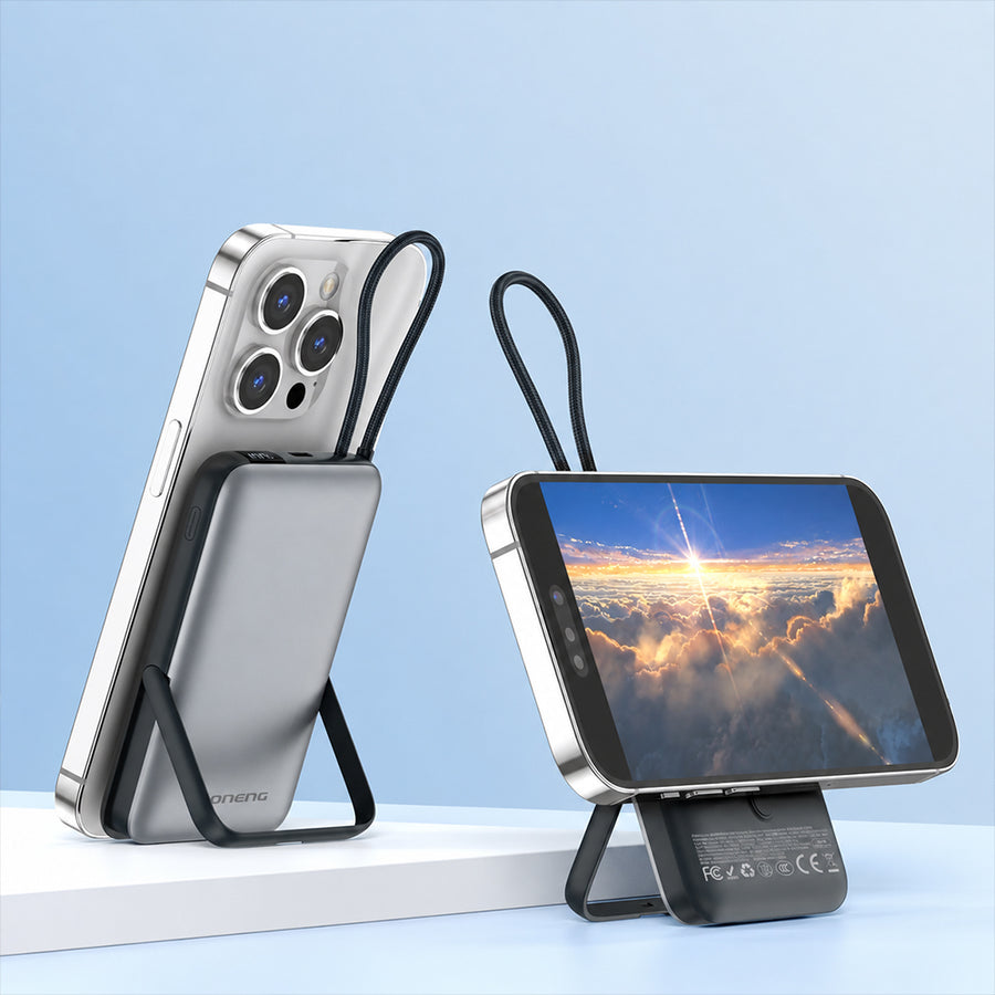 FONENG 10000mAh 22.5W Magnetic Wireless Power Bank with Built-In Cable & Stand