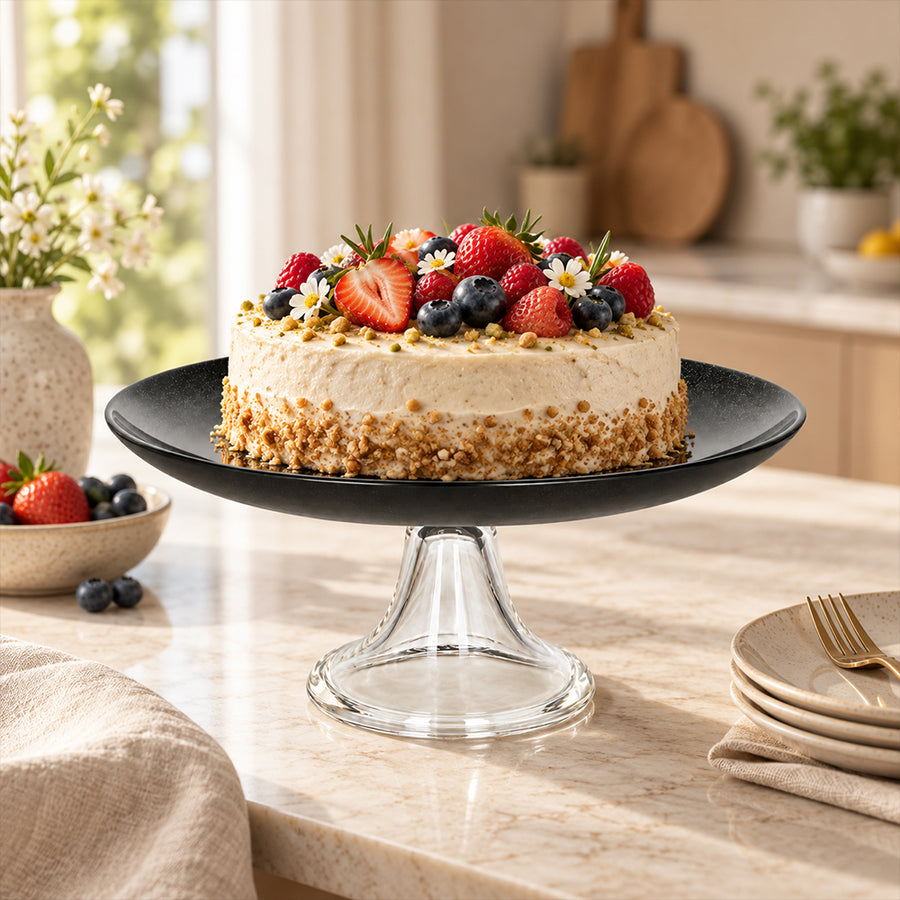 Black Glass Pedestal Cake Stand - 21.9cm