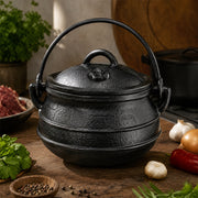 Condere Size 3 Black Cast Iron Cooking Pot with Lid - 7.8L