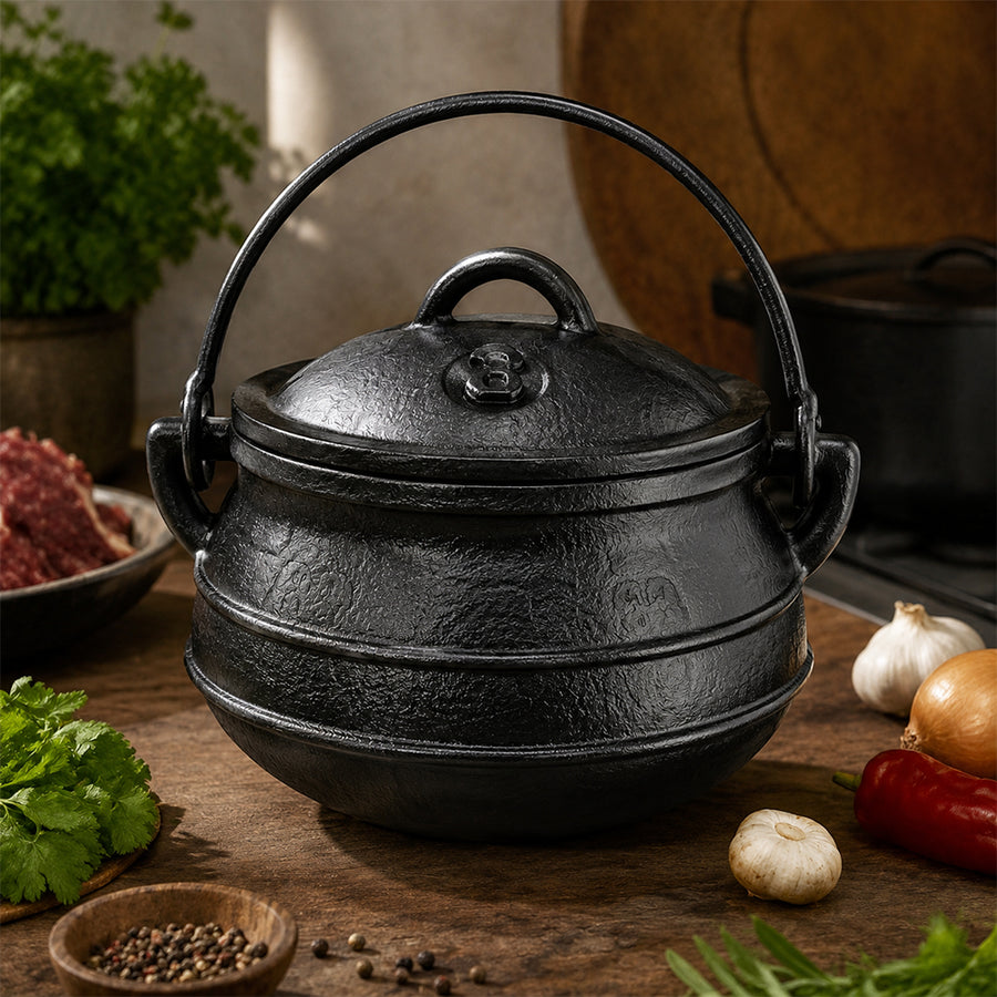 Condere Size 3 Black Cast Iron Cooking Pot with Lid - 7.8L