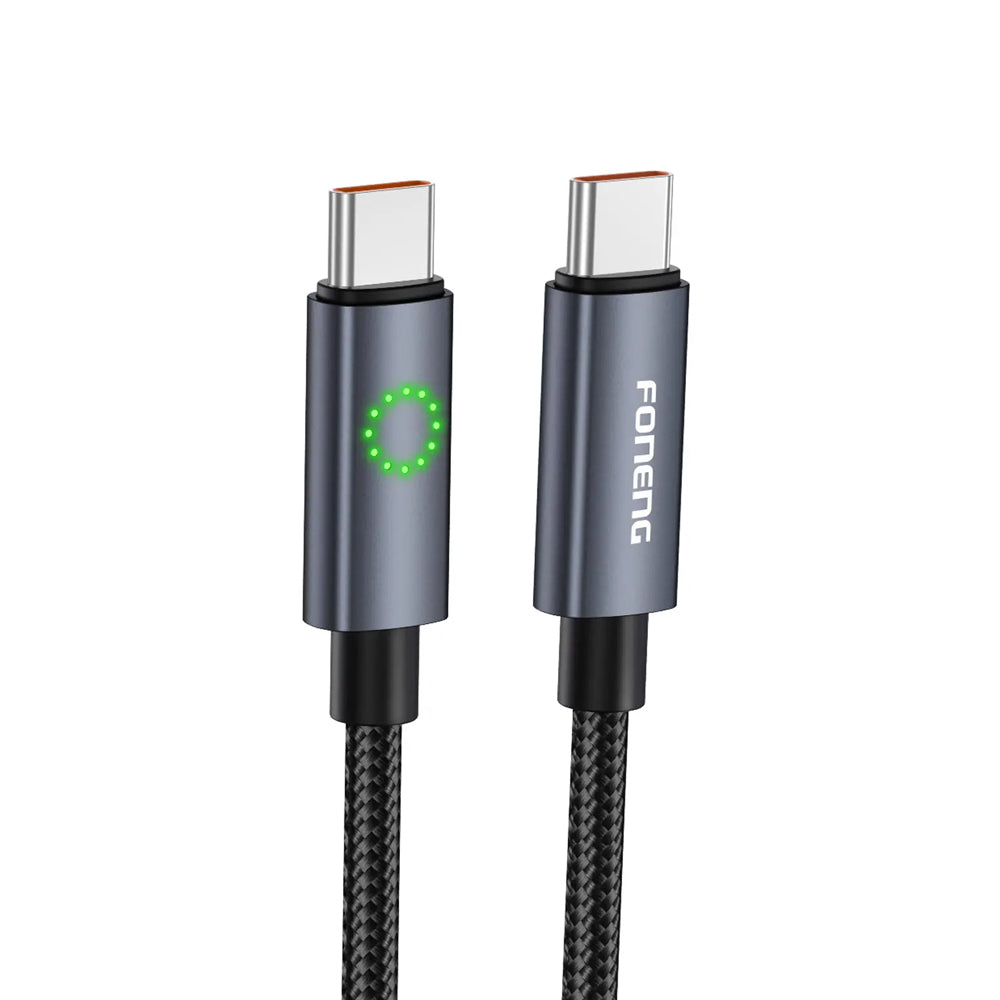FONENG 1.2m Metal Head Green Light Braided Charging Cable
