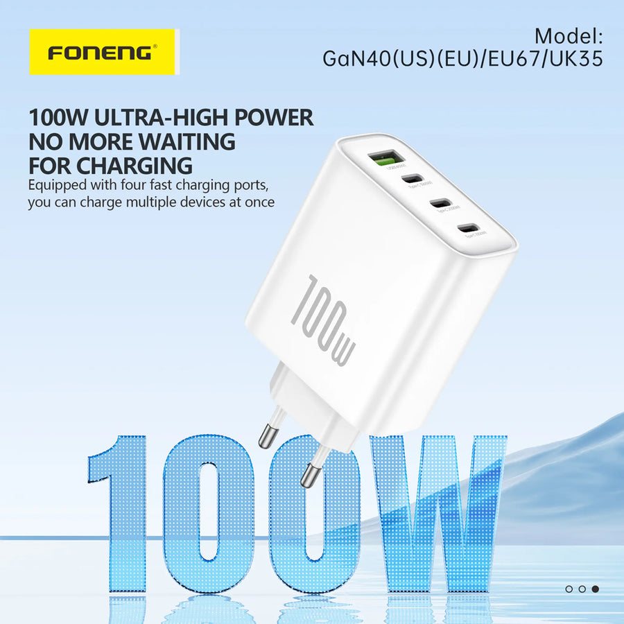 FONENG GaN40 100W 4-Port GaN Fast Wall Charger