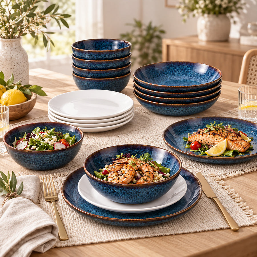 16-Piece Reactive Glaze Ceramic Dinnerware