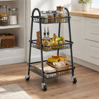 3-Tier Steel Rolling Storage Cart with Wheels – Multi-Purpose Kitchen Utility Trolley - Black