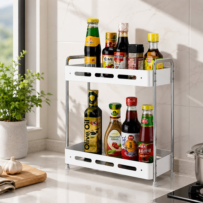 Aluminium 2-Tier Kitchen Storage Shelf & Seasoning Organizer Rack