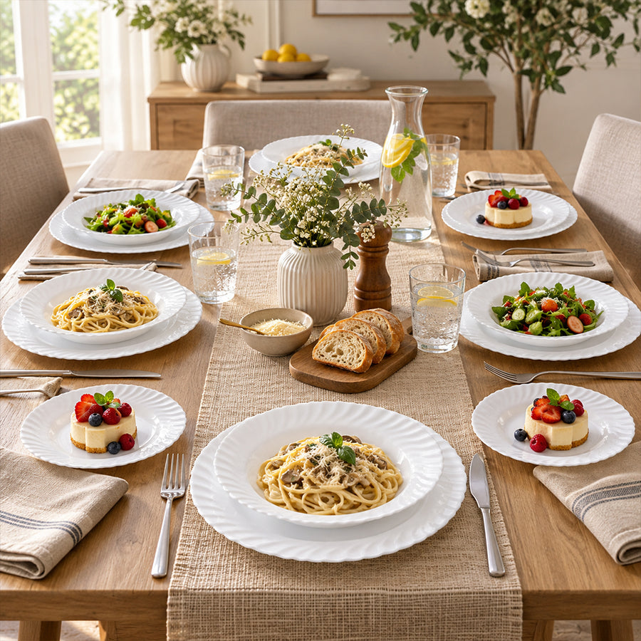 18-Piece White Opal Glass Dinnerware Set