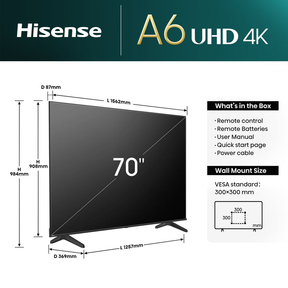 Hisense 70" A6N 4K UHD Smart TV with HDR & Dolby Vision