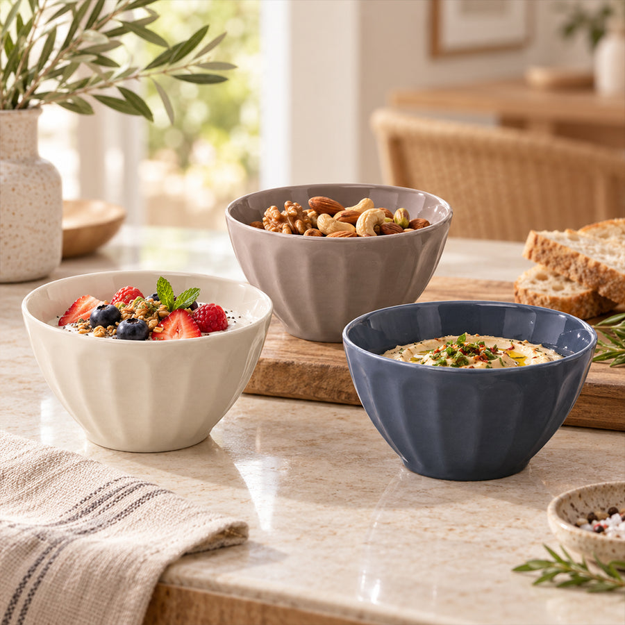 3-Piece Mix & Match Ceramic Bowl Set - 4.25 Inch