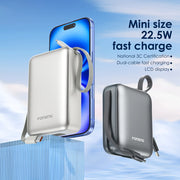 FONENG 10000mAh 22.5W Mini Fast Charging Power Bank with 2 Built-In Cables