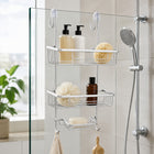 2-Tier Aluminium Hanging Shower Rack with Hooks & Suction Support