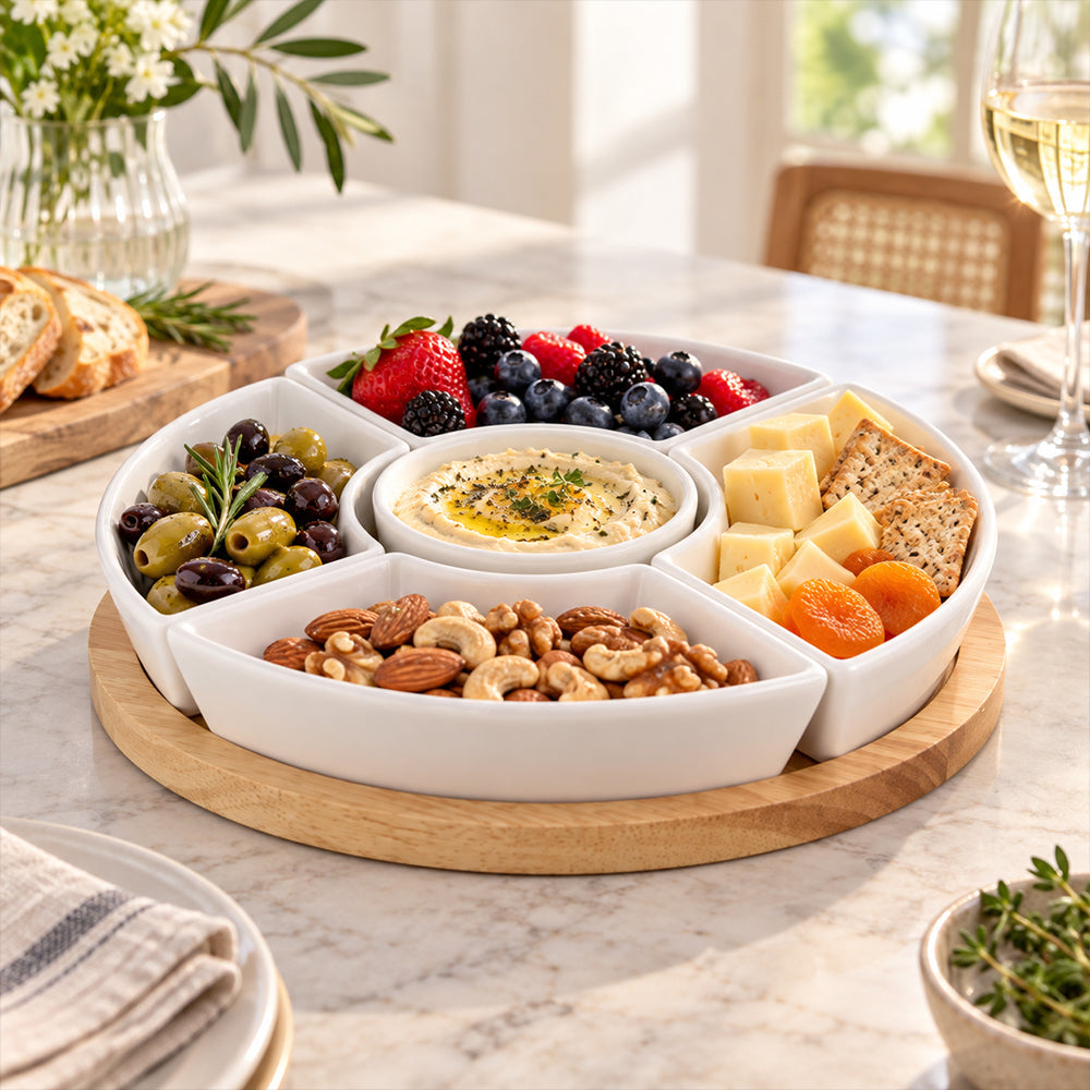 6-Piece Bamboo Lazy Susan Snack Platter Set - 22cm